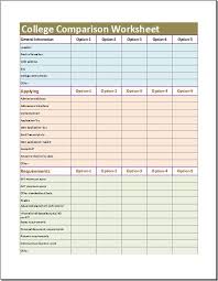 College Comparison Worksheet For Ms Excel Word Excel