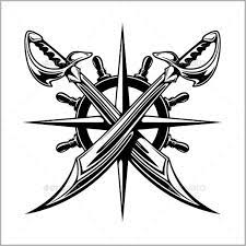 Pirates Emblem Steering Wheel And Crossed Swords Pirates Sword Tattoo Sleeve Designs