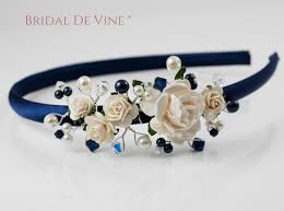 3 pack fashion stylish vintage floral navy blue wine red cloth cover wrapped metal hard headband hairband hair hoop clasp holder tiara crown headpiece accessories diy. Navy Blue Headband Roses Flower Girls Bridesmaids Hair Accessory Bridal De Vine