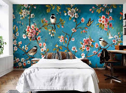 Indoor Wall Mural Wallpaper Plum Blossom Peach Apple Blossom Tree Bird Painting Of Flowers And Free Shipping Muurschildering Behang Behang Ontwerpers