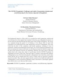 Pdf The Covid 19 Pandemic Challenges And Reality Of Quarantine Isolation And Social Distancing For The Returnee Migrants In Bangladesh