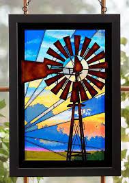 Windmill In The Sunrise Stained Glass Art Hanging Panel Default Title In 2021 Stained Glass Wall Art Glass Wall Art Glass Art Projects