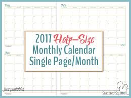 2017 Half Size Monthly Calendar Printables Calendar Printables Monthly Calendar Printable Calendar