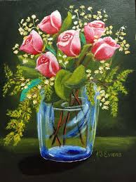 Flower vase drawing pencil sketch of easy sketches flowers in a. Pink Roses Ina Glass Vase By Kathy Evens Very Lovely Kathy Flower Painting Easy Flower Painting Whimsical Art