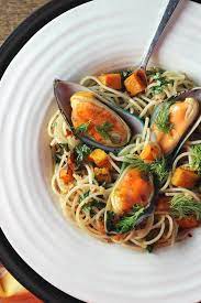 New Zealand Mussels With Quinoa Spaghetti And Roasted Squash Simply Fresh Dinners Seafood Recipes Healthy Easy Pasta Recipes Roasted Squash