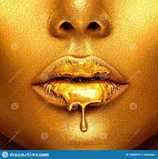 gold paint drips from the lips golden lips painting drip painting gold paint
