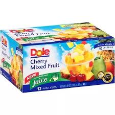 12 Pack Dole Fruit Bowls Cherry Mixed Fruit In 100 Fruit Juice 4oz Cups Walmart Com Dole Fruit Cups Mixed Fruit Fruit Cups