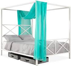 Check out dozens more easy to build bed frame plans here. Amazon Com Best Choice Products 4 Post Queen Size Modern Metal Canopy Bed W Mattress Support Built In Headboard Footboard Classic Customizable Design White Kitchen Dining