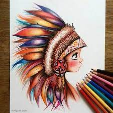 Repost From Shining Star Draws Little Colorful Indian I Drew This With Stabilo Pencils Isn T It Color Pencil Art Color Pencil Drawing Color Pencil Sketch