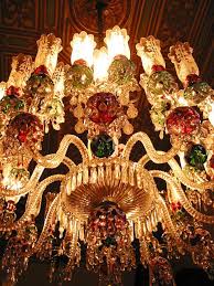 beylerbeyi palace detail from crystal chandelier in harem with tulip shaped lights in white red and green glass istanbul kasir