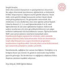 Milli eğitim bakanı ziya selçuk yaptığı son dakika açıklamasında sınavlar ve kreşlerle ilgili bilgilere yer verdi. Ziya Selcuk On Twitter