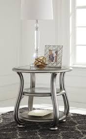 T820 6 Coralayne By Ashley Round End Table Silver Finish Traditional End Tables Glass End Tables Coffee And End Tables
