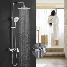 So simpel ihre funktion, so kompliziert oft das angebot. 3 Funktion Duschsystem Mit Armatur Woohse Duschset Duschsaule Mit Duschregal Regendusche 3 Strahlarten Handbrause Duscharmatur Brauseset Badewanne Verstellbarer Duschstange Edelstahl Fur Bad