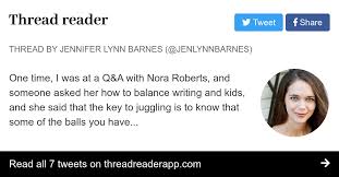 Thread By Jenlynnbarnes One Time I Was At A Q A With Nora Roberts And Someone Asked Her How To Balance Writing And Kids And She Said That The Key To Juggling Nora roberts est une auteur, scénariste américaine. q a with nora roberts