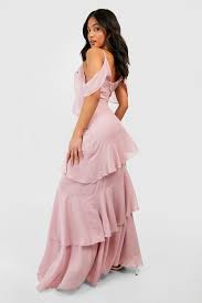 Petite Asymmetric Chiffon Tiered Ruffle Maxi Dress | boohoo