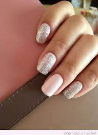 Glitter On Grey And Light Pink Nail Polishes Glitter Accent Nails Wedding Nails Glitter Classy Nails