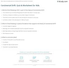 Continental Drift Quiz Worksheet For Kids Study Com