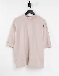 Sixth June High Neck Oversize T Shirt In Beige Asos