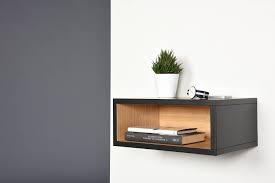 When a console table with storage is topped with a pair of lamps and a mirror, your good taste is well reflected. Open Floating Bedside Table In Black And Oak Etsy