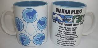 Rock Paper Scissors Lizard Spock Ceramic Mug By Staffordshire Pottery