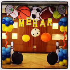 Pin By Ice On Hosting Happinez Sports Themed Party Sports Decorations Sports Day Decoration