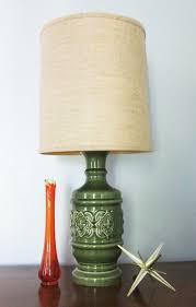 Vintage Ceramic Lamp Green Pottery Table Lamp Raised Detail Retro 60s 70s Hippie With Or Without Shade Ceramic Lamp Retro Table Lamps Green Pottery