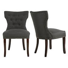 Lssbought Set Of 2 Fabric Dining Chairs Leisure Padded Chairs With Brown Solid Wooden Legs Nailed Trim Charcoal Fabric Dining Chairs Dining Chairs Chair Pads