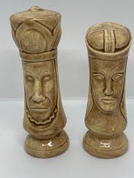 Pottery Chess Piece (King and Queen) Salt and Pepper incised CA