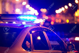 Blue Light Flasher Atop Of A Police Car City Lights On The Background Stock Photo Picture And Royalty Free Image Image 42311786