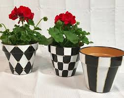 Black And White Checkered Outdoor Planters Painted Terra Cotta Pots Set Of 3 Painted Planter Whimsical Painted Planters Terra Cotta Pot Painted Flower Pots Painted Terra Cotta Pots Painted Pots