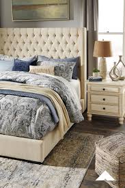 Norrister Beige Headboard Mansion Wing Bed With Luxurious Tufting And Platform Look Upholstered King Upholstered Bed Upholstered Beds Queen Upholstered Bed