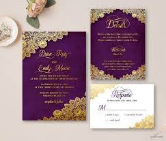Purple wedding invitations with rsvp. Wedding Invitation Set With Gold Lace Printed Purple Etsy Purple And Gold Wedding Wedding Invitations Rsvp Wedding Invitation Sets