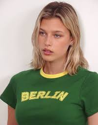 Elm Green Boxy Top with Yellow Binding and Berlin Emb