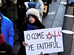 Come all ye faithful and Kiss my Jewish ass, Donald — sacred and profane  mix at NY demos – Mondoweiss