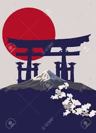 Background Illustration With Mount Fuji And Torii Gate Japanese Art Shrines Art Torii Gate