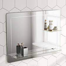Soak Specchio Di Design Per Bagno Con Mensole In Vetro Da Parete 800 X 600 Mm Ibathuk Amazon It C Rectangular Bathroom Mirror Glass Shelves Glass Bathroom