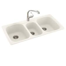 Still getting used to saying my one bowl: Swan Drop In Undermount Solid Surface 44 In 1 Hole 40 20 40 Triple Bowl Kitchen Sink In Bisque Ks04422tb 018 The Home Depot Sink Drop In Kitchen Sink Kitchen Sink