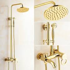 For those who want a modern update, browse contemporary brass bathroom faucets or dramatic black bathroom faucets. Antique Gold Exposed Brass Wall Mount Shower Faucet Gold Bathroom Fixtures Brass Bathroom Fixtures Shower Fixtures