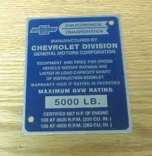 details about 1955 chevy truck gvw i d plate gross vehicle weight identification usa made