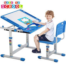 fdw children desk and chair set kids study school adjustable height table with storage blue review kids study kids desk desk and chair set