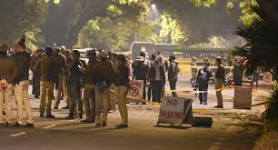 Security personnel stand guard after a minor ied blast outside the israeli embassy in new delhi. Ied Blast Near Israel Embassy In Delhi No Injuries Reported