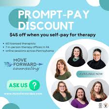 Prompt-Pay $45 Discount: Available when you self-pay for mental health  therapy at MFC. Ask about the discount and other rates available through  insurance, intern therapy ($50/session), and more. Chat with scheduling at