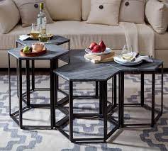 24w x 24d x 16t. Alegra Hexagon Bunching Coffee Table Coffee Table Hexagon Coffee Table Coffee Table Pottery Barn