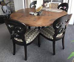 Length can be 63 or 81 with one leaf out or 98 with both leaves out. Arhaus Hammered Copper Top Table With 5 Chairs Kraft Auction Service