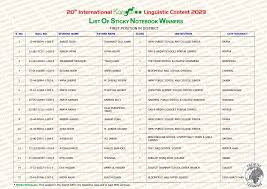 LIST OF STICKY NOTEBOOK WINNERS