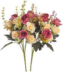 These would work well for flower crowns, bouquets, table top decor, wreaths, or as an actual garland because these are very full and lush. Amazon Com Moomass Artificial Flowers 2 Packs Of Artificial Roses 24 Little Rose Silk Flowers Plastic Flowers Plants For Home Hotel Wedding Christmas Office Tables Decorations Darkpink Home Kitchen