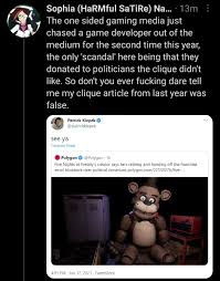 Fnaf itself will still live on, but the man behind it will no longer be working on it. Aet Cmlgn10obm