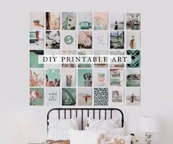 Printable Teal Collage Kit Digital Files Diy Gallery Wall Art Set Of 35 Files Dorm Room Collage Wall Art Kit Bedroom Decor Summer Decor In 2020 Diy Gallery Wall Art Art