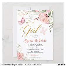 Floral Butterfly Girl Baby Shower Invitation Zazzle Com Floral Baby Shower Invitations Butterfly Baby Shower Invitations Baby Shower Invitations