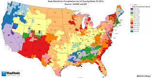 Peak Month For Precipitation By U S County Vivid Maps Illustrated Map Historical Maps Map
